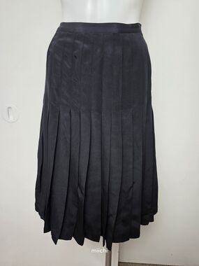 Black Pleated Skirt Silk Skirt